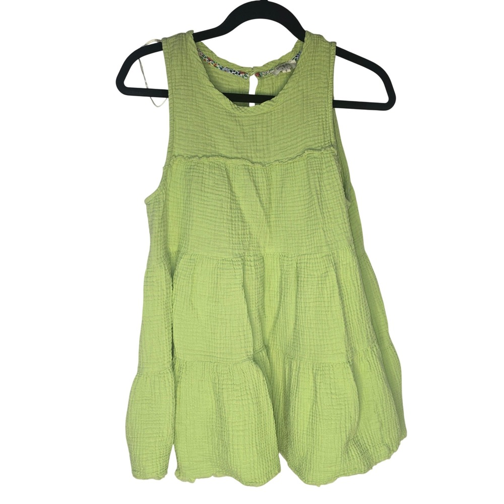 Umgee Tiered Babydoll Tank Top Womens Small Lime Green Cotton Gauze Boho Summer